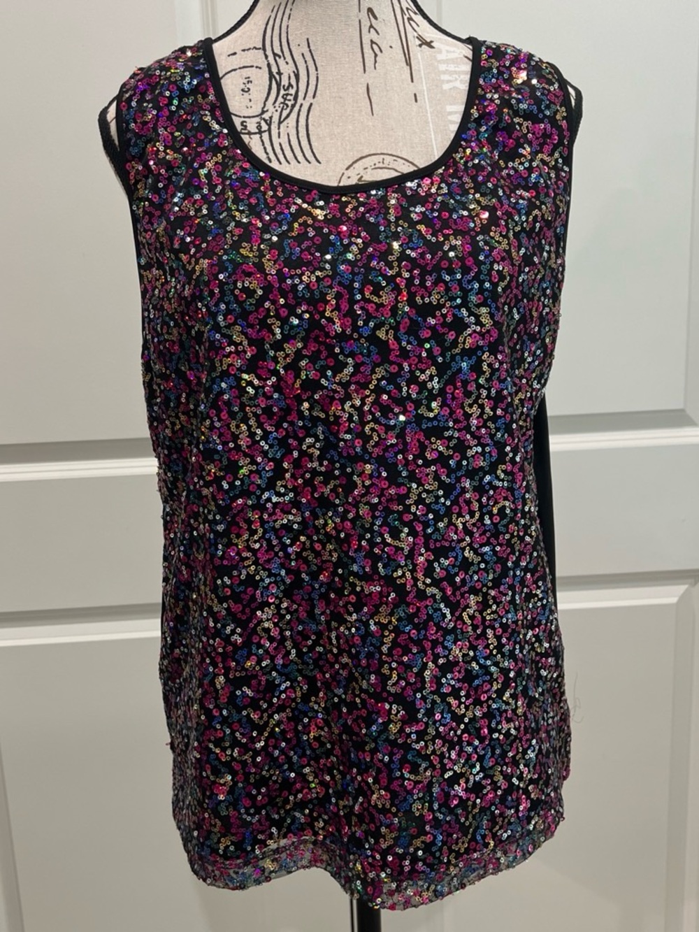 George Sequin Scoop Neck Sleeveless Top, XL